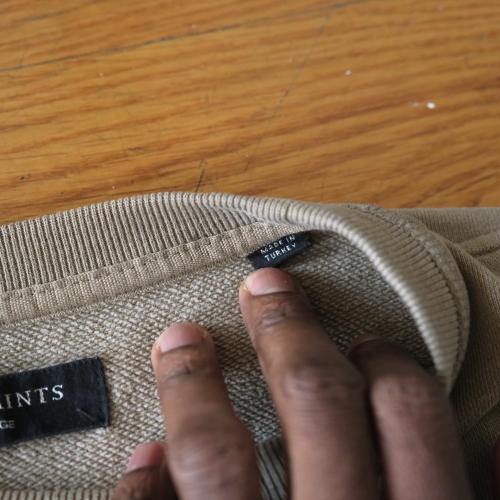 AllSaints Raven Crew Sweatshirt Taupe Brown Cotton Ramskull Logo Size Large L - Picture 4 of 9